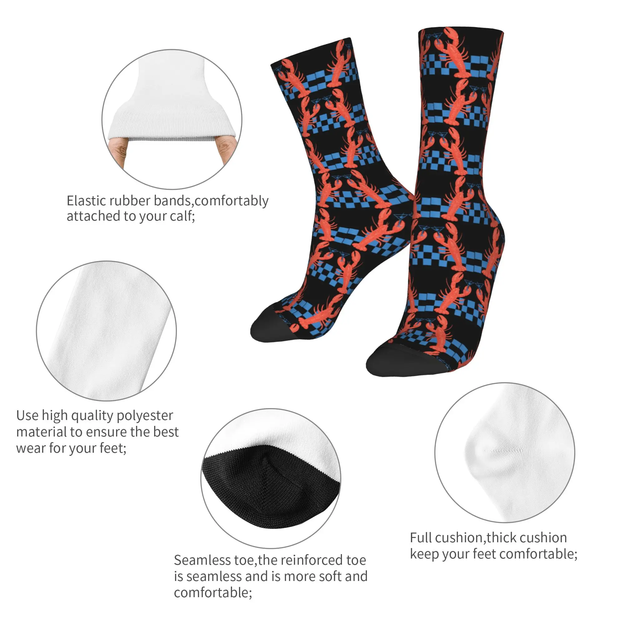 Lobster Martini Case for Summer Seafood Cocktail Socks Men Women Polyester Fashion  Socks  Winter Middle Tube Stockings Gift