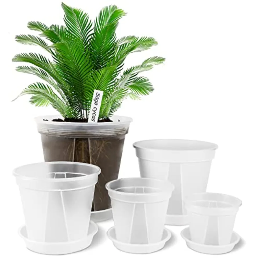 

Transparent Plastic Garden Pots Planter with Saucer 4 5 6 7 8 inch Plant Pot Nursery Pots Drainage Hole for House Plants Herb F