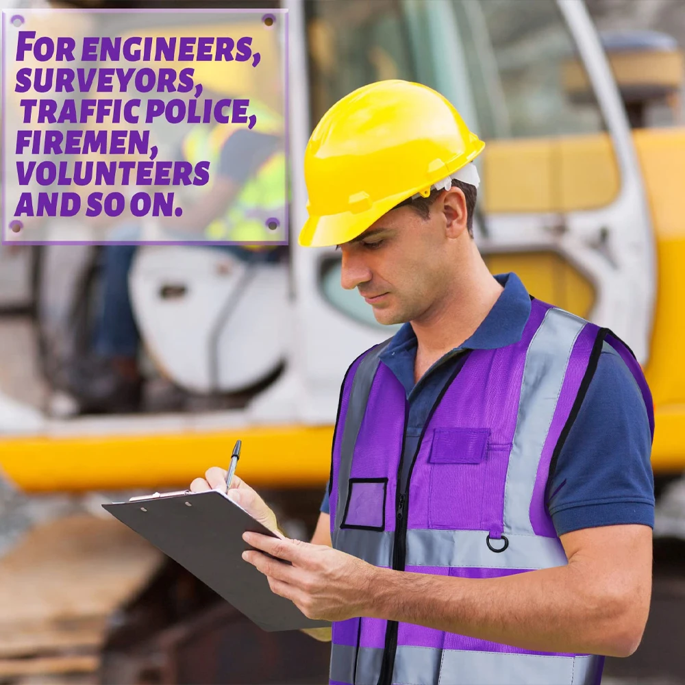 Purple Reflective Safety Vest for Men Women Hi Vis Workwear Construction Security-protection High Visibility Working Clothes