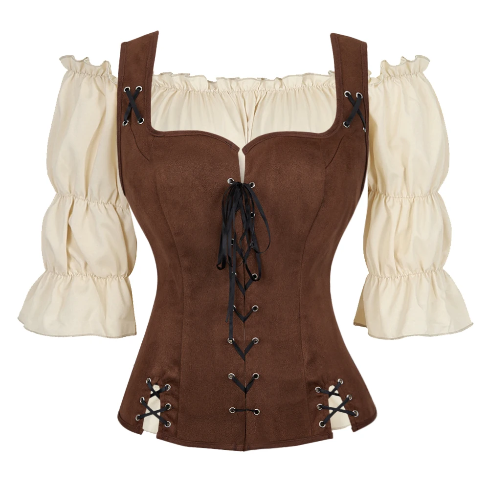 

Women Pirate Top Costume Renaissance Crop Top Plus Size Medieval Blouse Vest Pirate Blouse Peasant Top Clothing