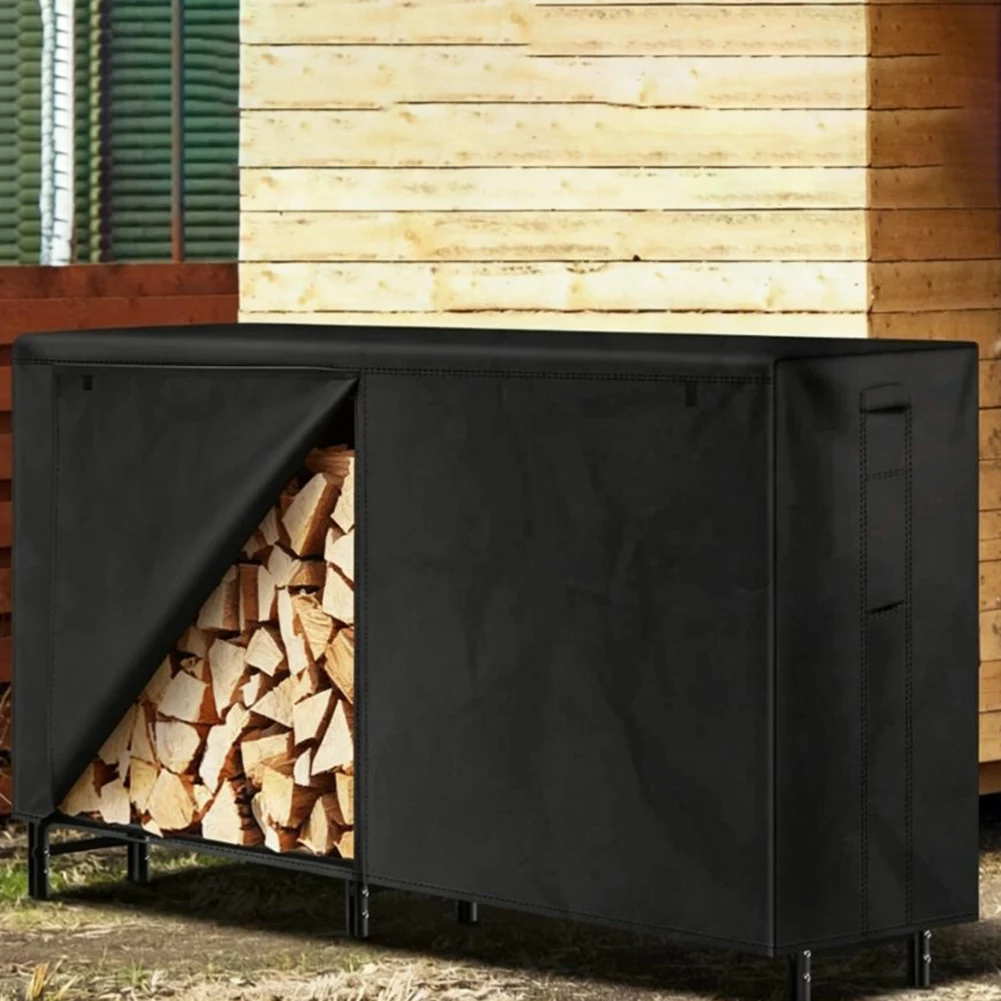 Waterproof Firewood Rack Cover For Garden Patios Heavy Duty Outdoor Logs Holder Stand Cover Black 190T UV Protection
