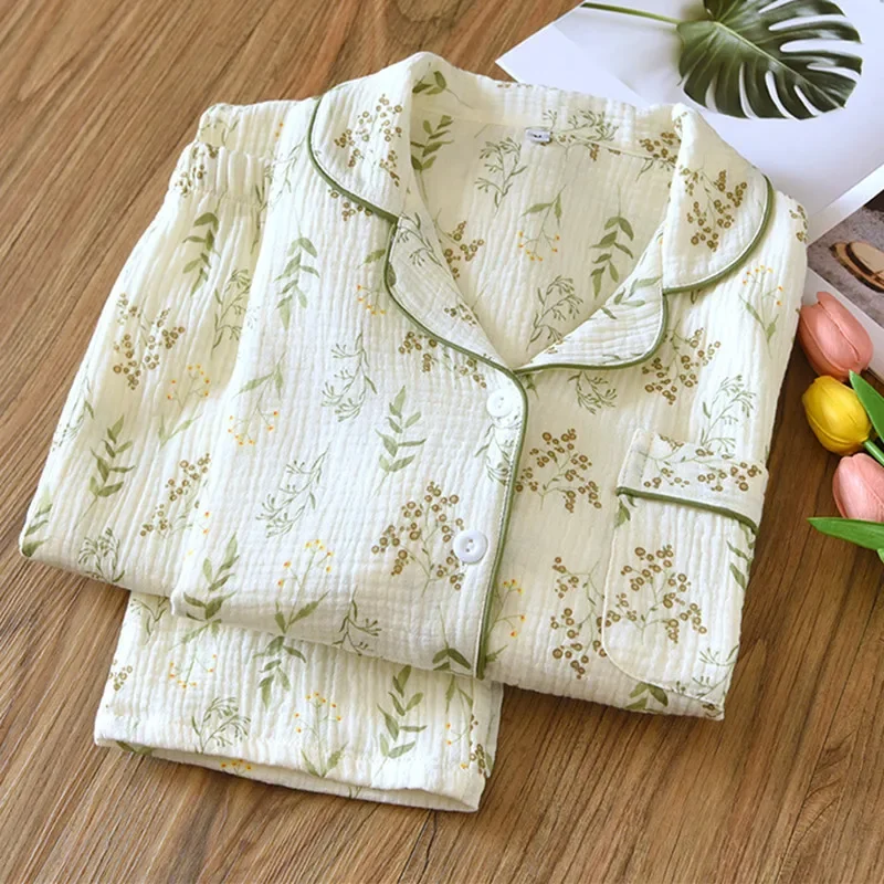 

Cotton Pajamas Women Printed Lapel Long Sleeve Sleepwear Set Autumn Winter Home Wear Clothing Pyjama Pour Femme Night Suit