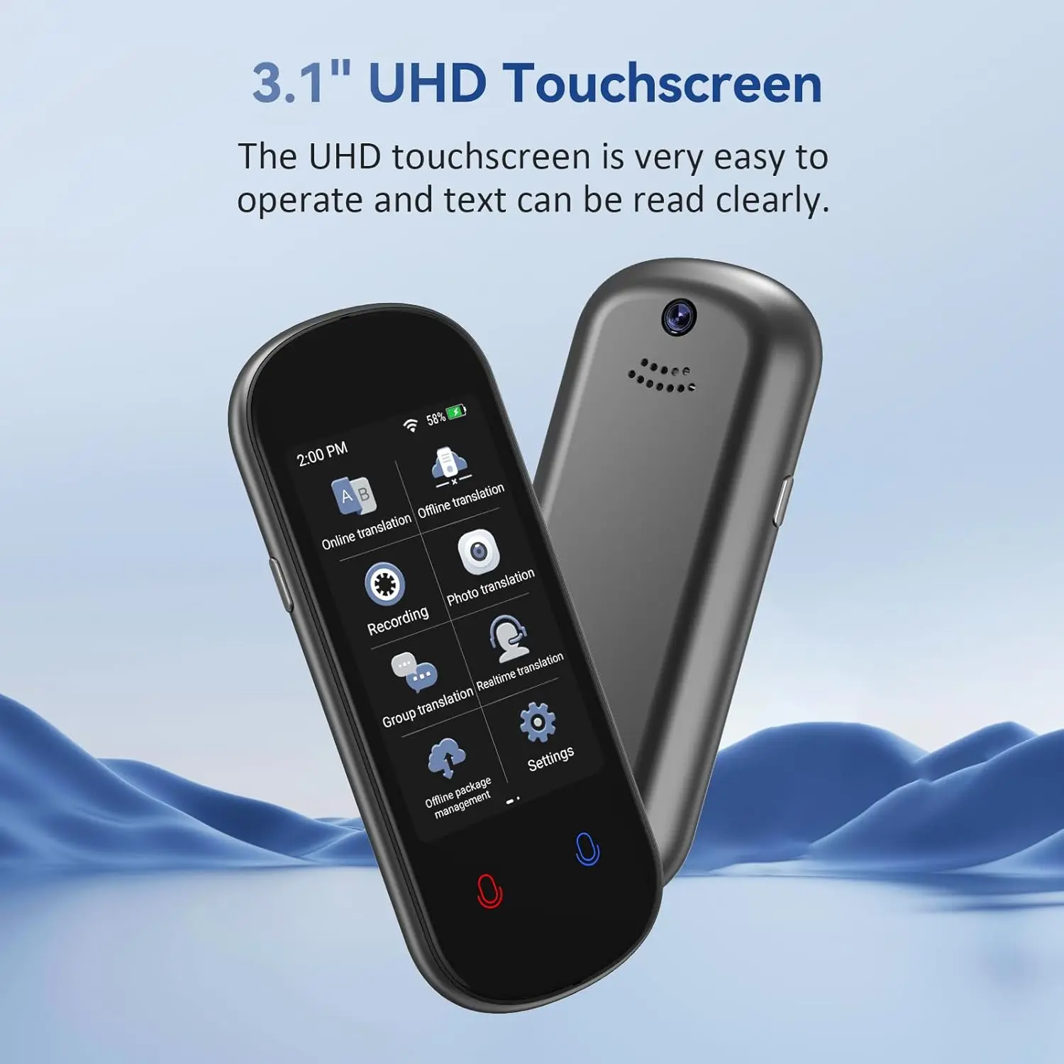 Instant AI Voice Translator Z2 3.1 inch Touch Screen Real Time Translation Device with Recording/Photo for Travel Learning Meeti
