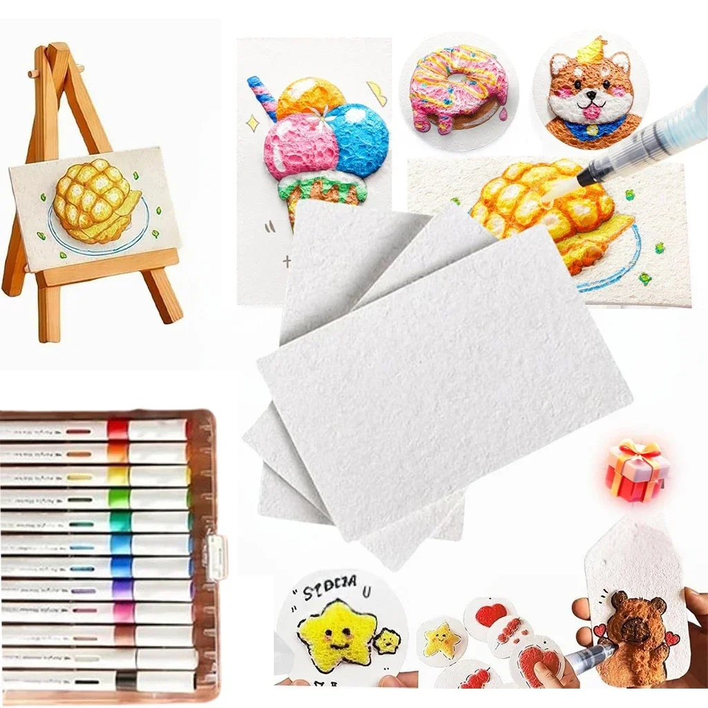 With Drawing Pens Magics Texture Painting Kit with 10 Foam Paint Paper 12 Markers DIY Bubble Drawing Pens for Painting Art Craft