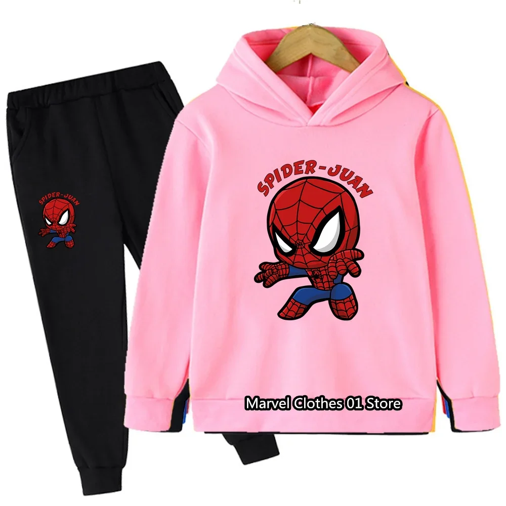 Ragazzi ragazze vestiti Spiderman felpa con cappuccio Set bambini 2 pezzi primavera autunno bambino ragazze cartone animato con cappuccio +