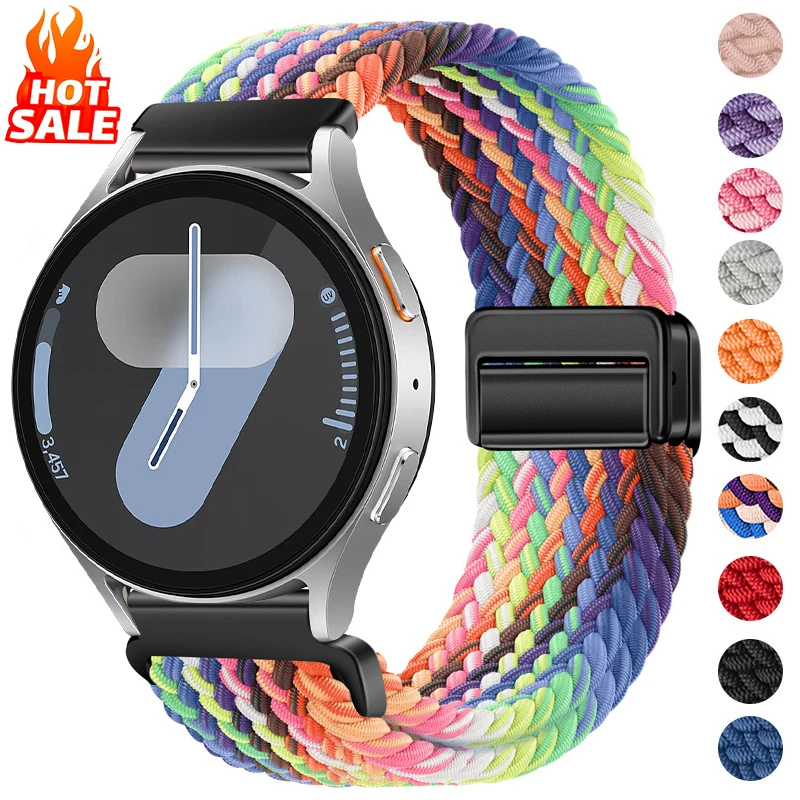 20mm 22mm Nylon Braided Strap for Samsung Galaxy Watch 7 6 5 4 Strap Magnetic Band for Huawei Watch GT6 5Pro GT4 3Pro 46mm Strap