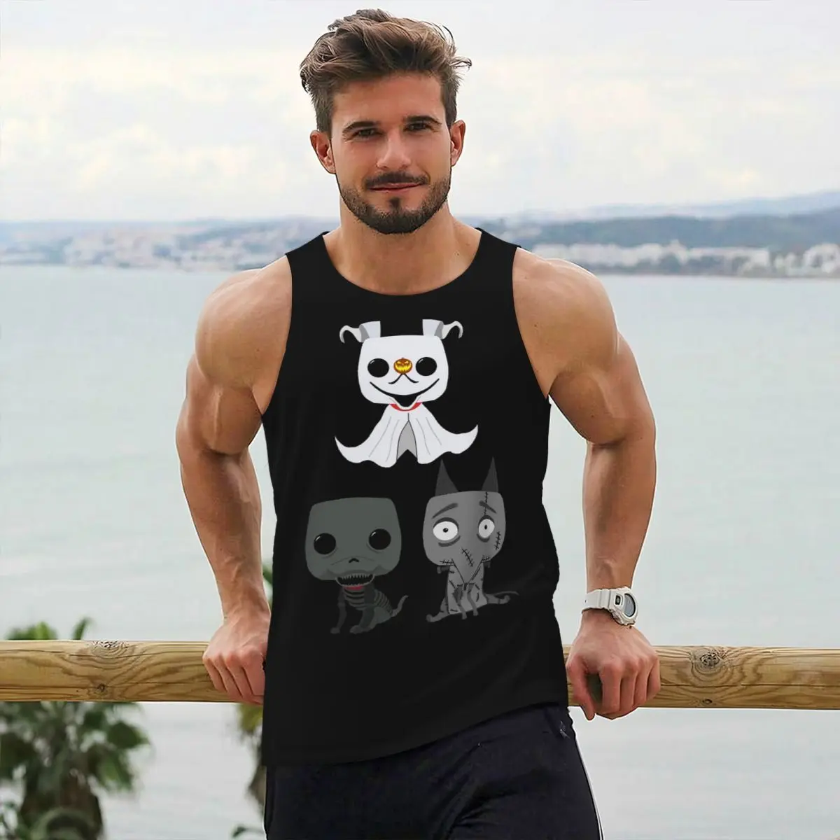 

Big Block Headed Burton Sparky Dog Frankenweenie Gym Tank Bodybuilding Vest Fitness Sleeveless Tops Quick Dry Sports Clothing