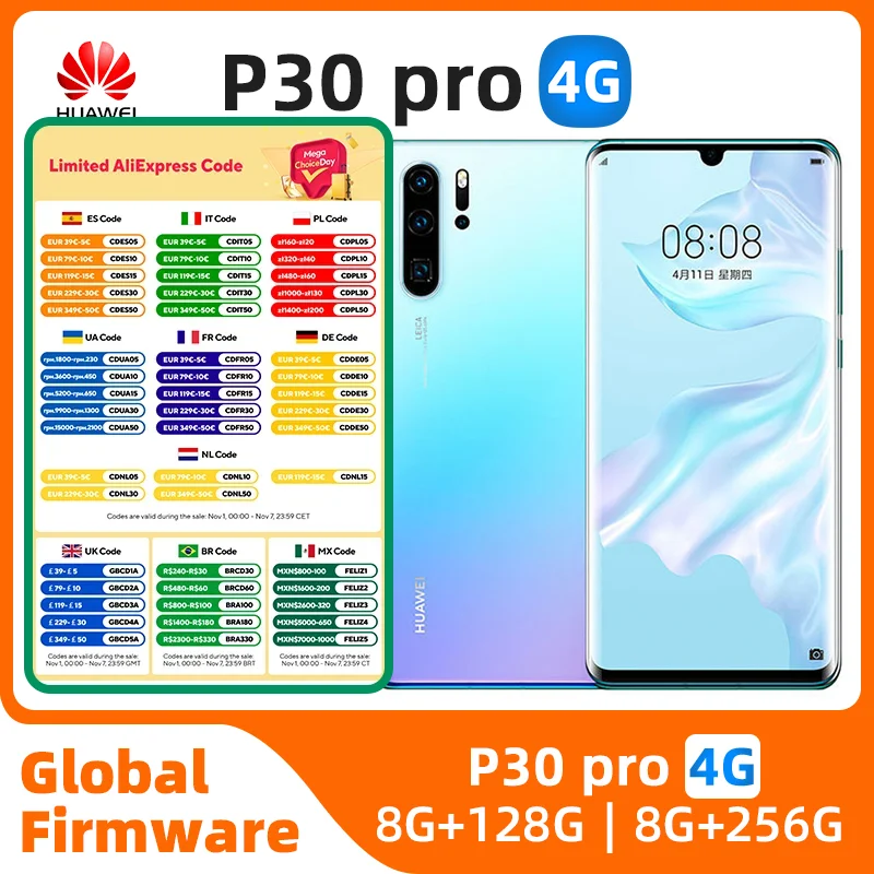 

Original CN Version Huawei P30 Pro Smartphone Android 6.47 inch 128GB/512GB 40MP Camera Google Play Store Mobile used phones