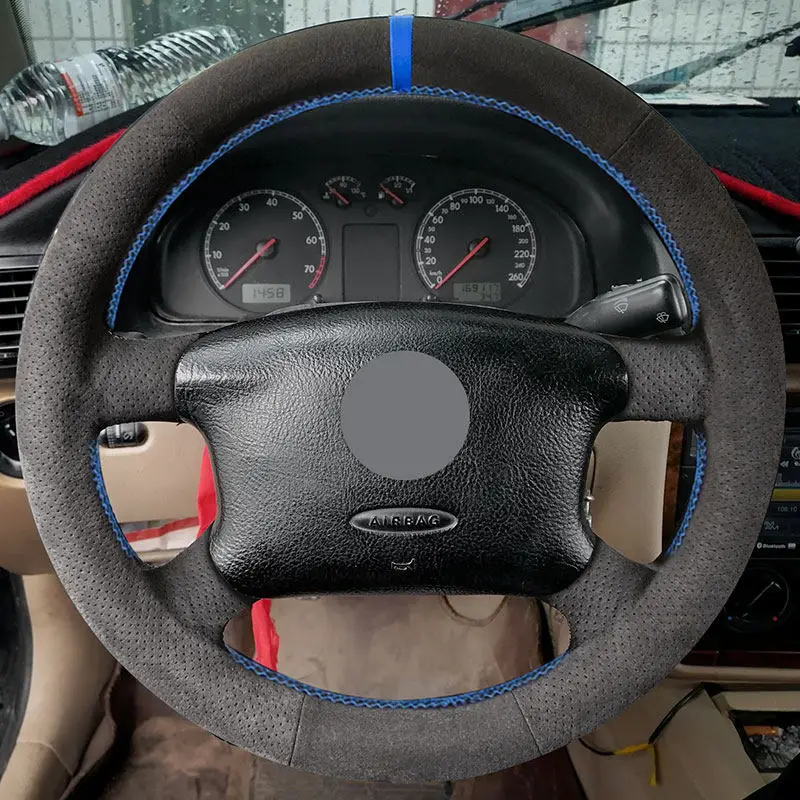 

Замшевый перфорированный кожаный чехол синяя панель для VW Golf 4 MK4 1998-2004 Passat B5 1996-2005 внутренняя отделка рулевого колеса автомобиля