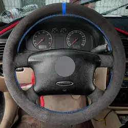 Suede Perforated Leather Cover Blue bar For VW Golf 4 MK4 1998-2004 Passat B5 1996-2005 Car Interior Steering Wheel Cover Trim