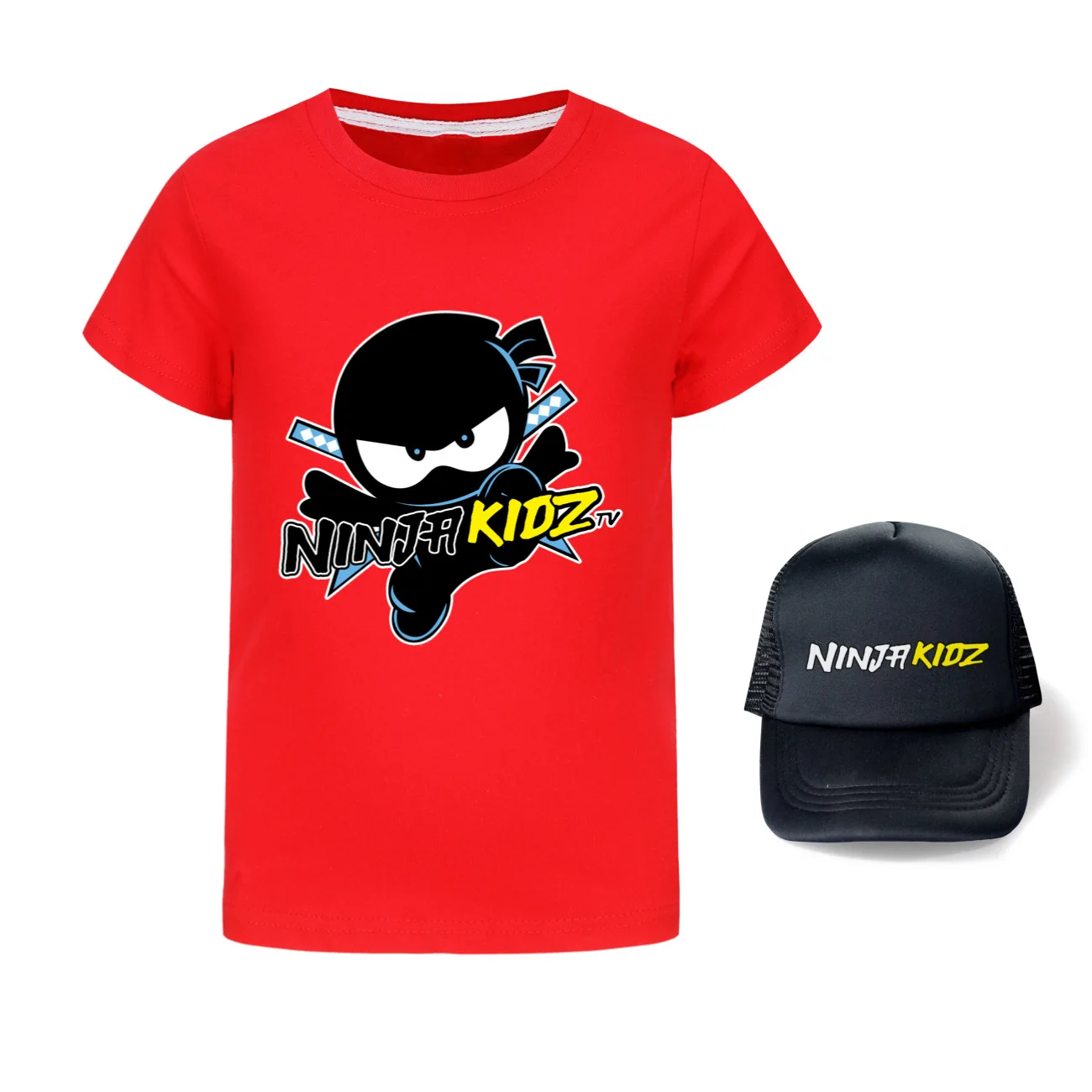 NINJA KIDZ Kids T-Shirt Cotton Short Sleeve Summer Kids Cartoon Short Sleeve Top Plus Hat Set Boys Anime Fashion Cute T-Shirt