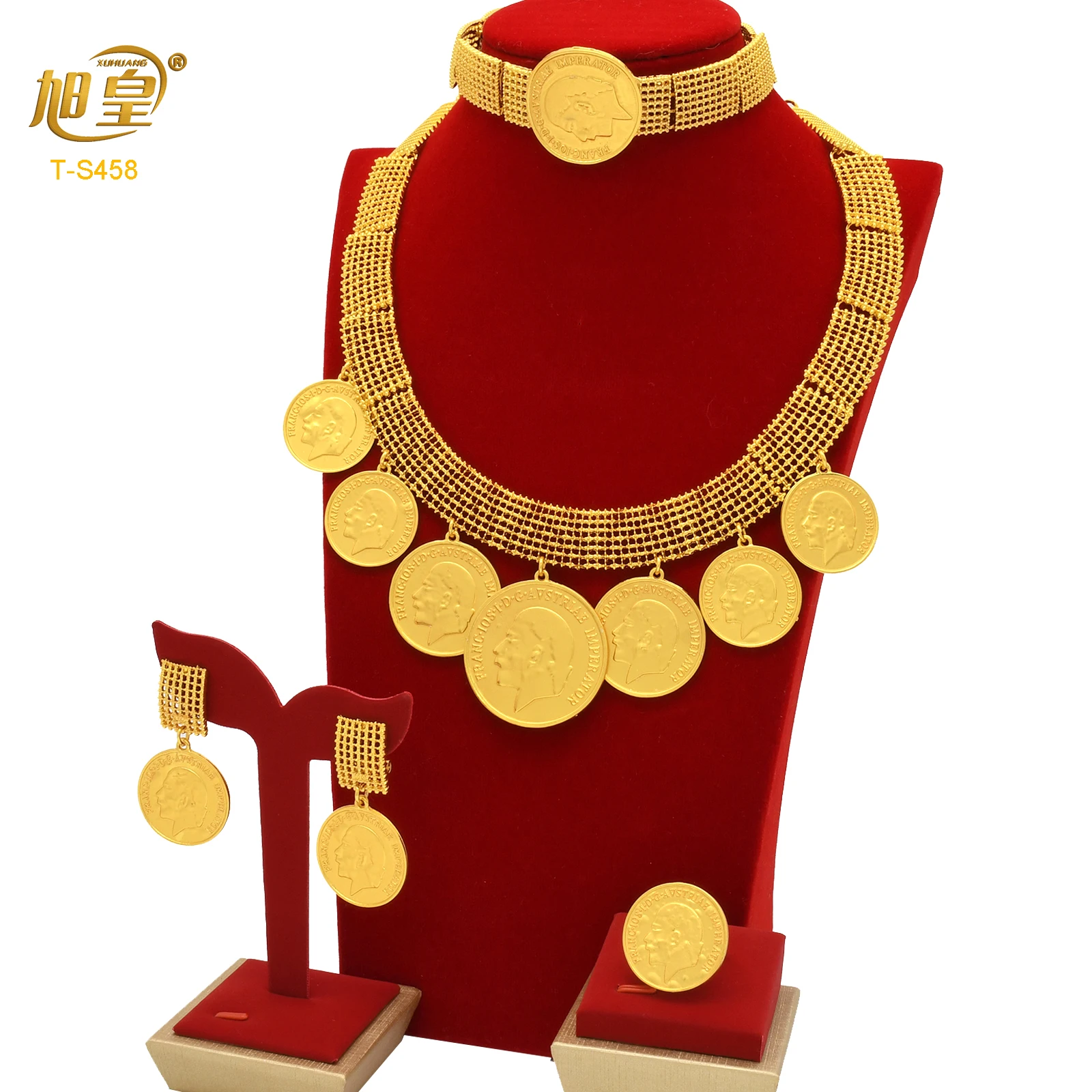 African 24K Gold Color Coins Necklace Bracelet Sets For Women Dubai Luxury Choker Designed For Women Wedding Party Jewelry Gift