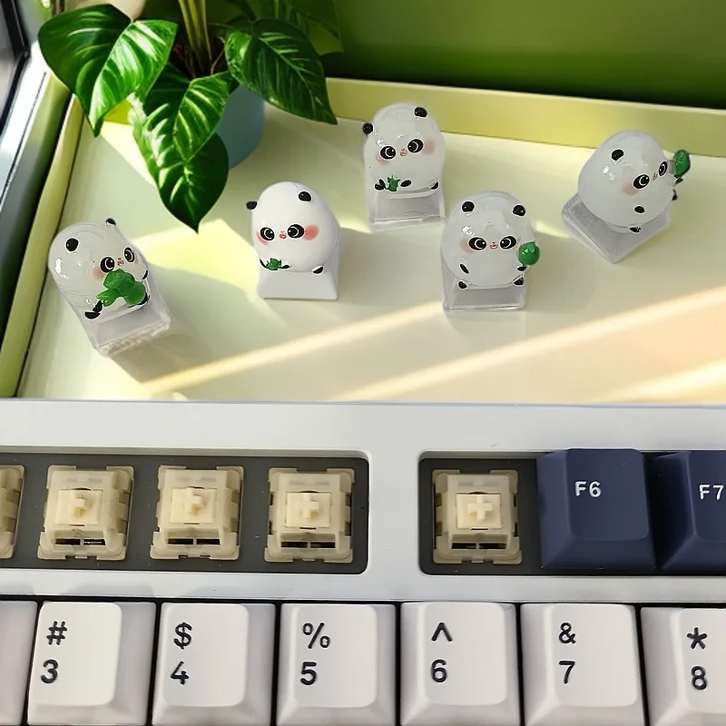 

China Panda Custom Keycap Cute Huahua Panda Tons of Bamboo Artisan Keycaps for Mechanical Keyboard Caps Desktop Decoration Gifts