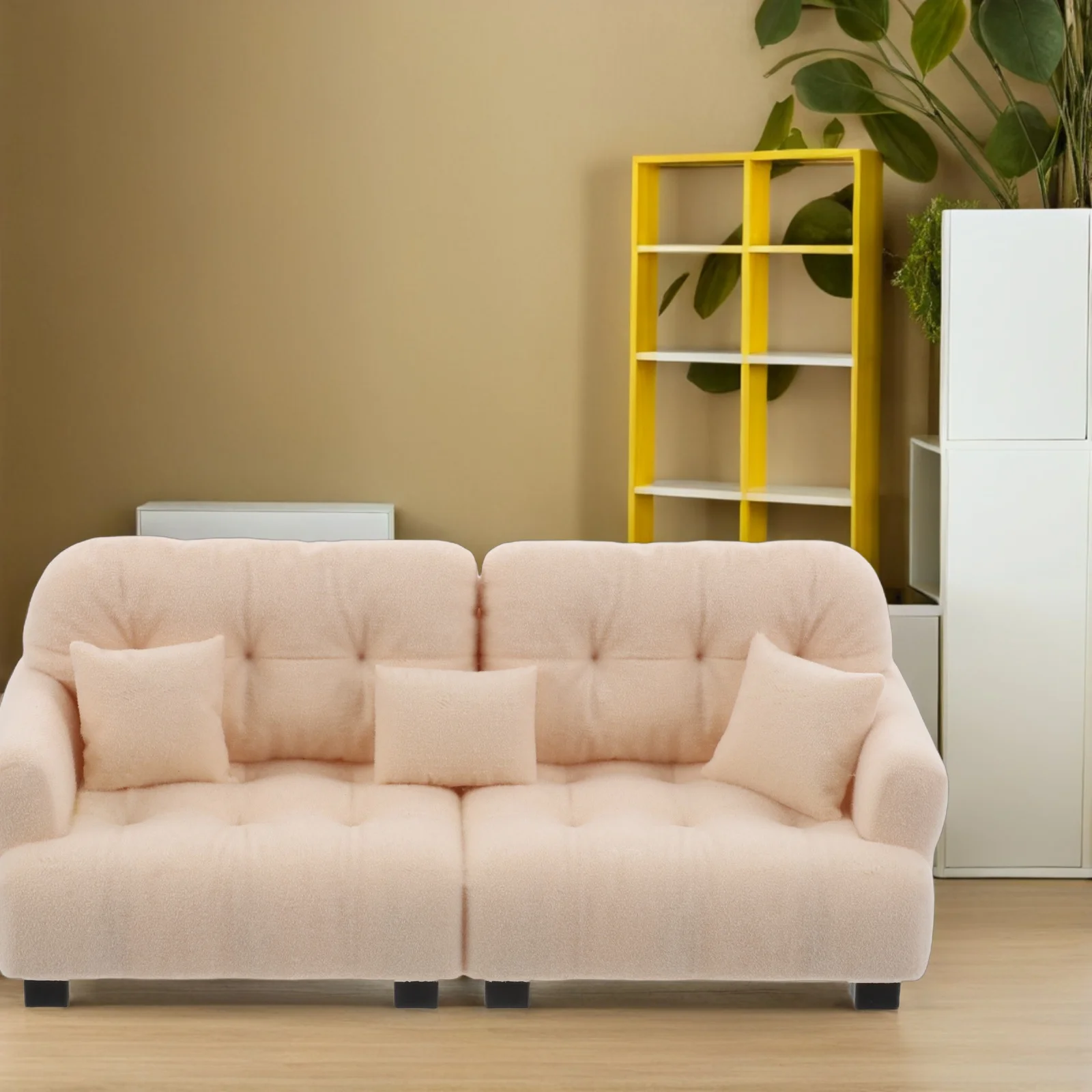 أريكة مصغرة كريمي 1:25 أثاث صغير حديث أريكة بيت الدمى ملحقات غرفة المعيشة أثاث ديكور بيت الدمى