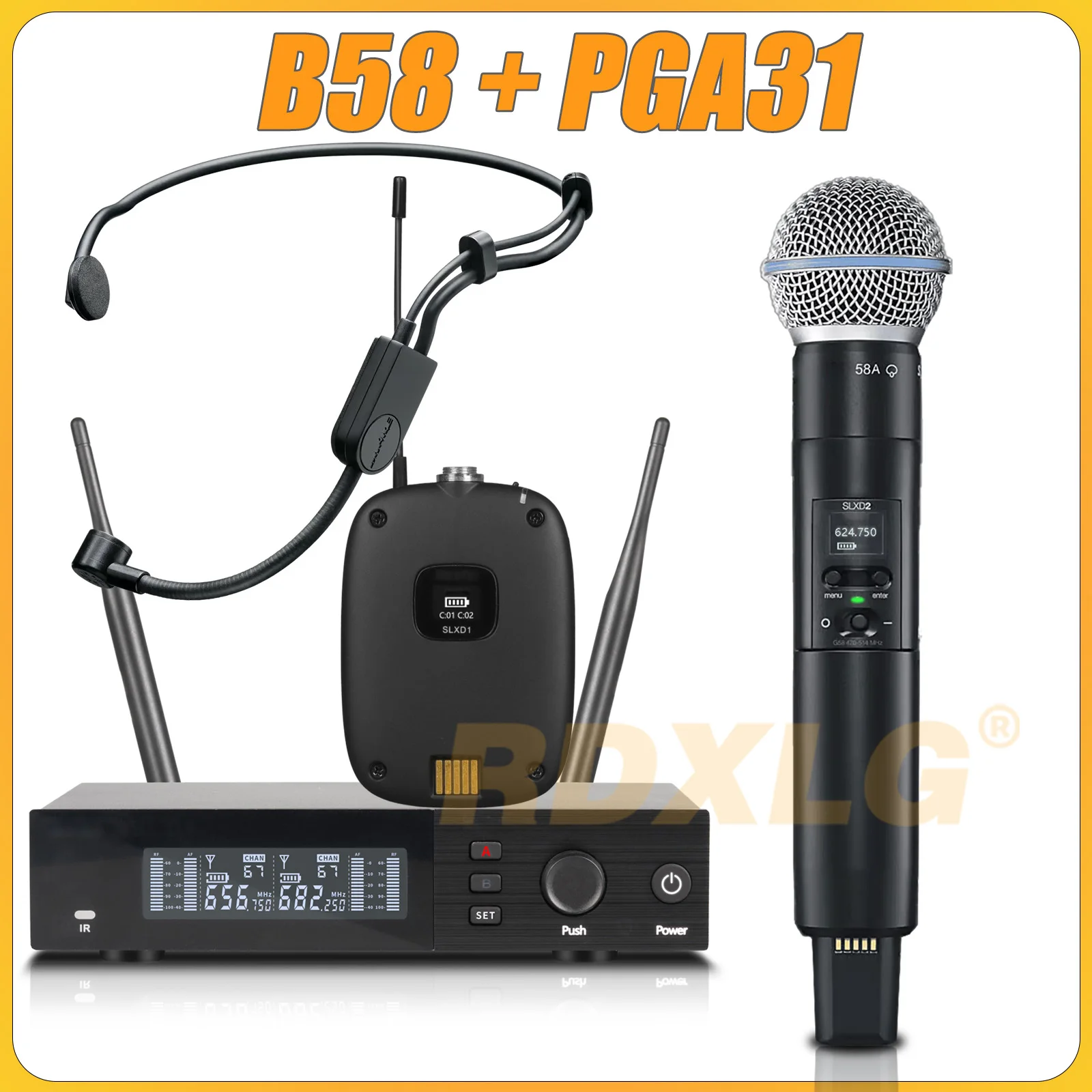 Topkwaliteit! SLXD4 Professionele dubbele draadloze microfoon Stage Performance 2 kanalen 600-699 MHz UHF Karaoke Metal Handheld SLXD2