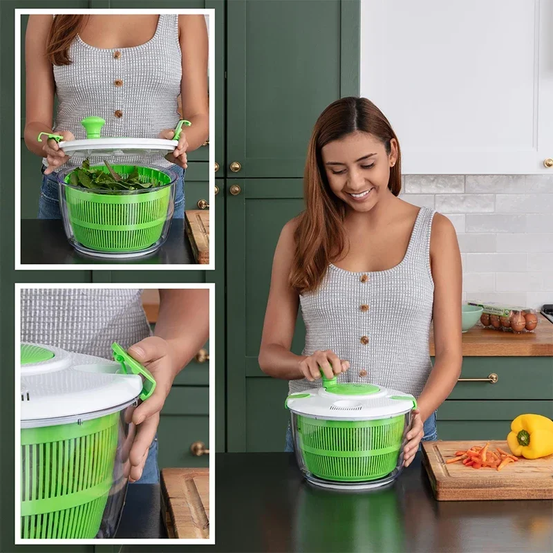 

Kitchen Fruit And Vegetable Dehydrator 5 Liter Manual Turntable Safety Cover Lock Rotating Handle With Built In Drainage System