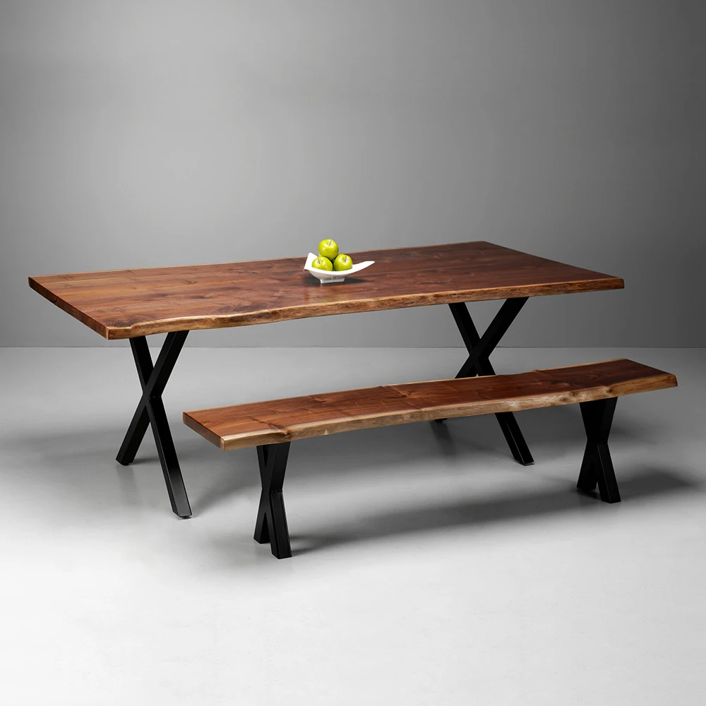 Defaico Custom Industrial Restaurant Wood Slab Dining Table Walnut Live Edge Dining Conference Table