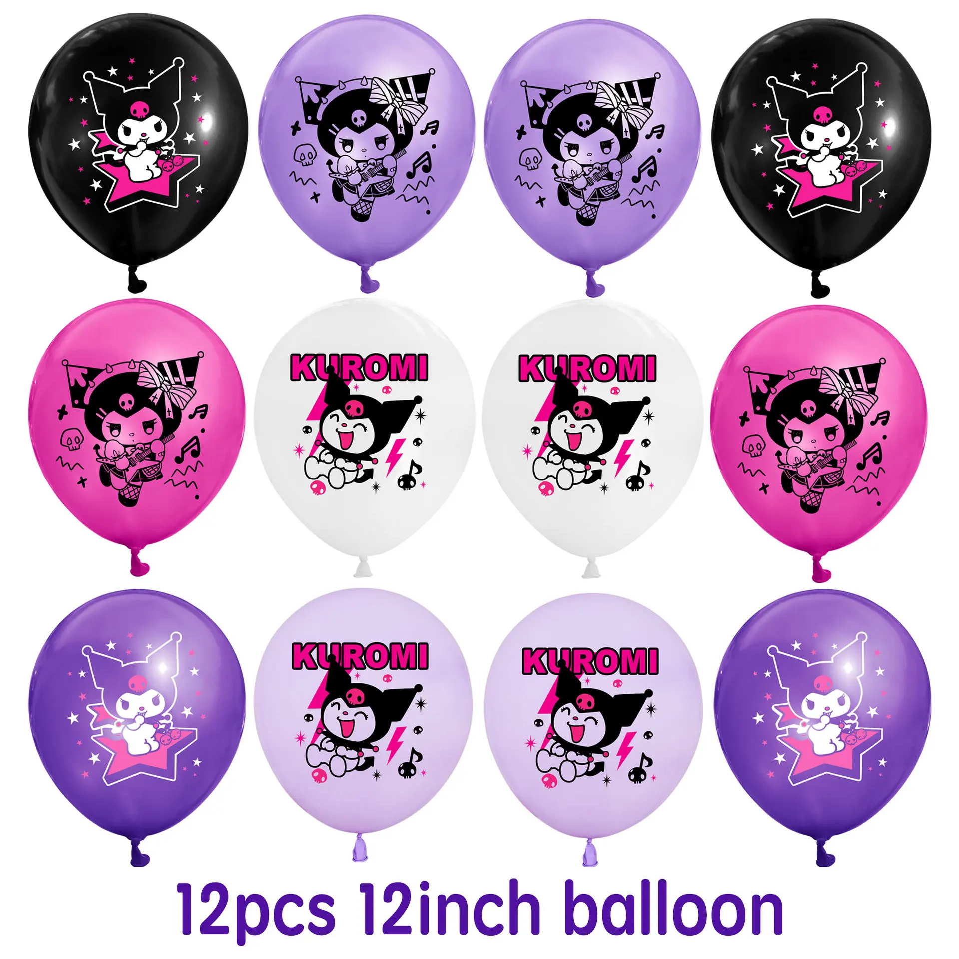 Globos de Anime Sanrio Kuromi para niños, suministros de decoración de dibujos animados para fiesta de cumpleaños, Cosplay, 12 piezas