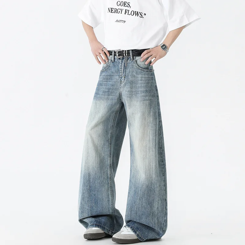 Summer American Retro Bamboo Texture Curved Jeans Unisex Streetwear Wide Leg Versatile Long Pants