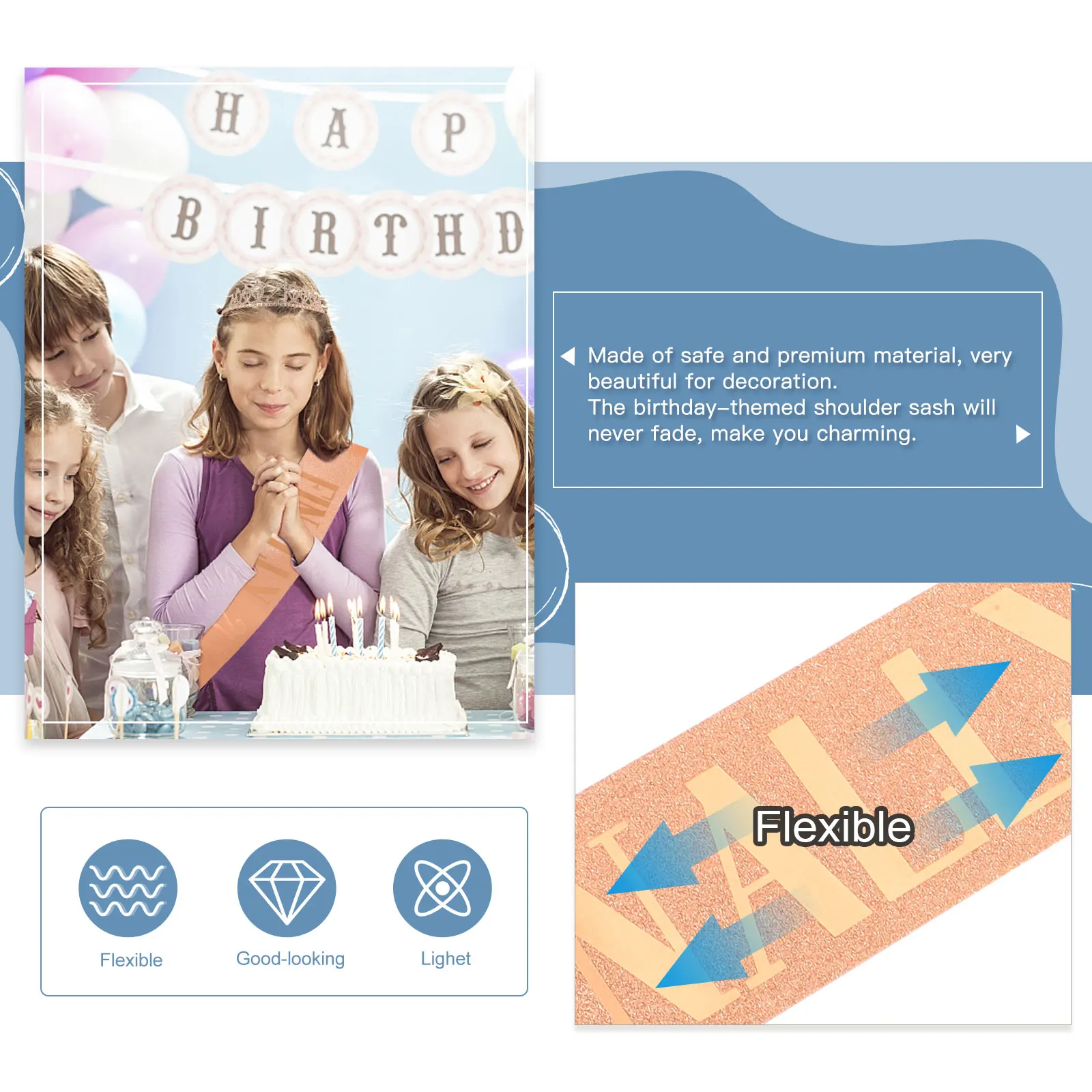 

1 Set Sash Crown Set Premium Cloth Decor Sash Party Supplies Ultra Delicate Birthday Crown Party Etiquette Accessory Non-Fading