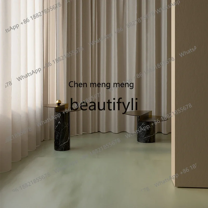 K182K182Dark series marble light luxury edge living room sofa corner Italian model room hotel glass side table