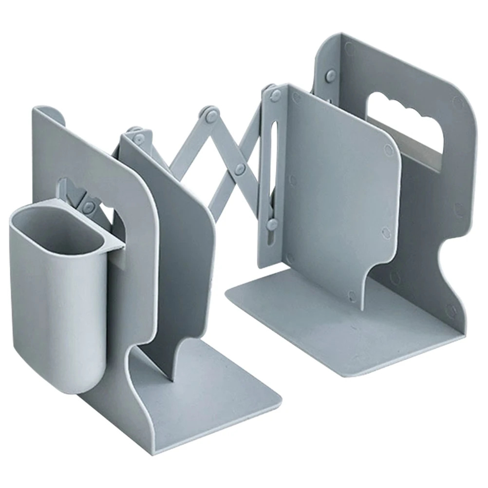 

Adjustable Telescopic Shelf Supports Bookends with Pen Holder Sturdy Construction Anti Rust Smooth Finish Desk Organizer