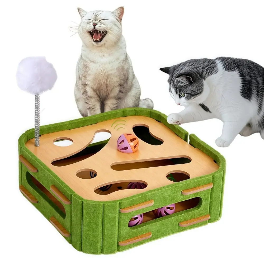 Забавная игровая коробка 5-в-1, интеллект с Jingle Balls, головоломка для кошек, интерактивная фетровая когтеточка для кошек, самозапускающаяся