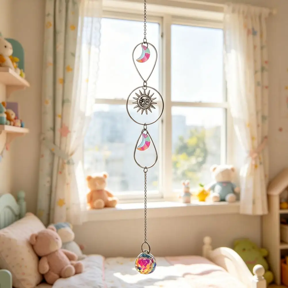 Translucent Chime Silver Wind Chime Suncatcher Star Moon Sun Hanging Ornament Light Catcher Prism Decoration for Window Patio