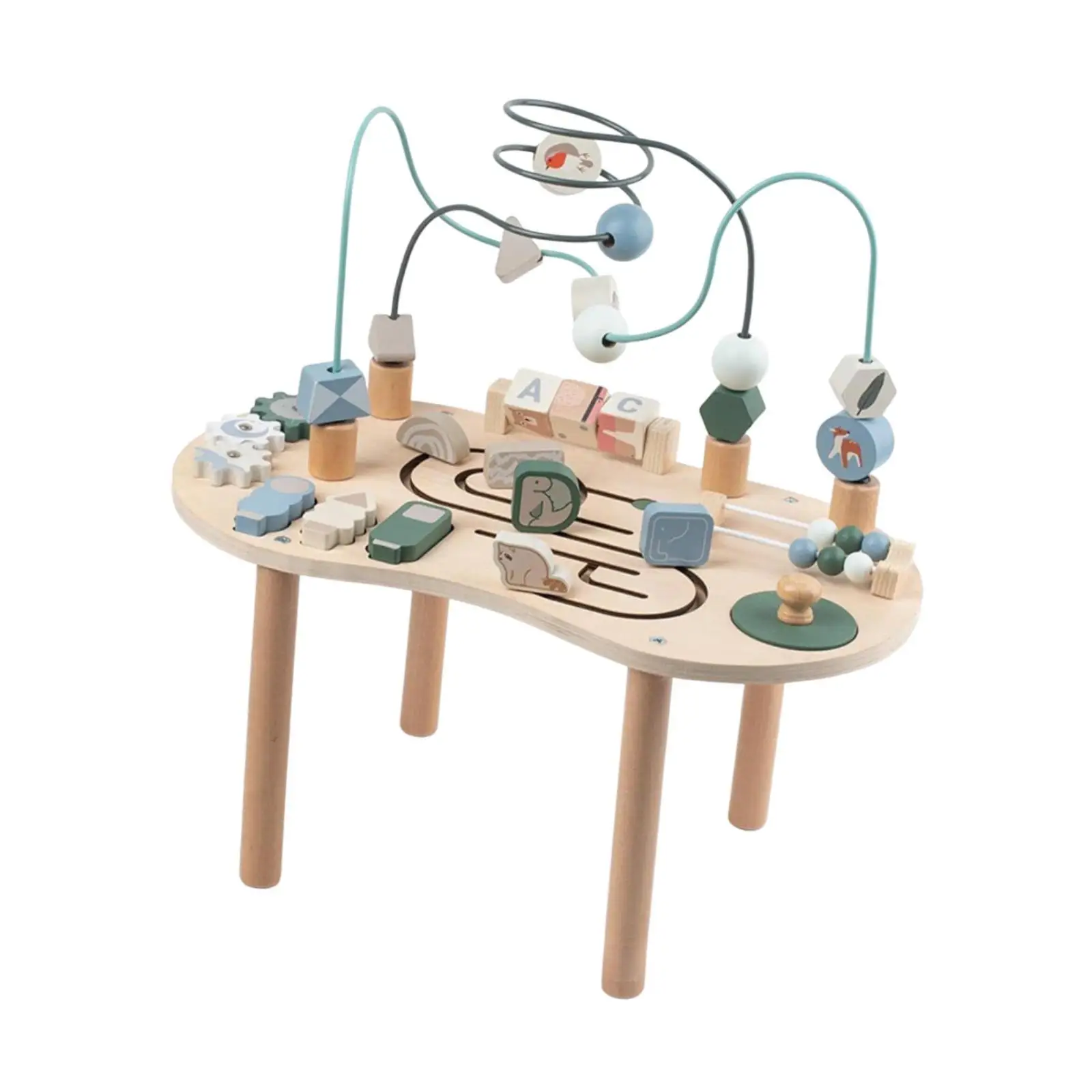 

Activity Table Activity Center, Track Maze Shape Sorter Toy, Educational with Bead Maze, Wooden Sensory Play Table for Infant