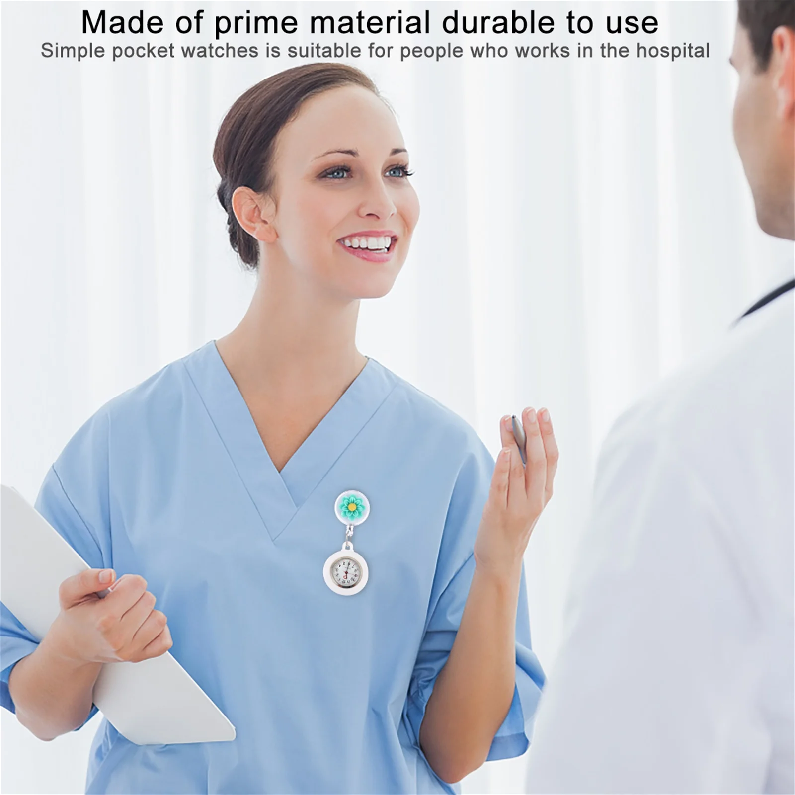 3개 세트 실리콘 간호사 테이블 만화 꽃 시계형 접이식 포켓 미러 재질: 일반 유리 클립