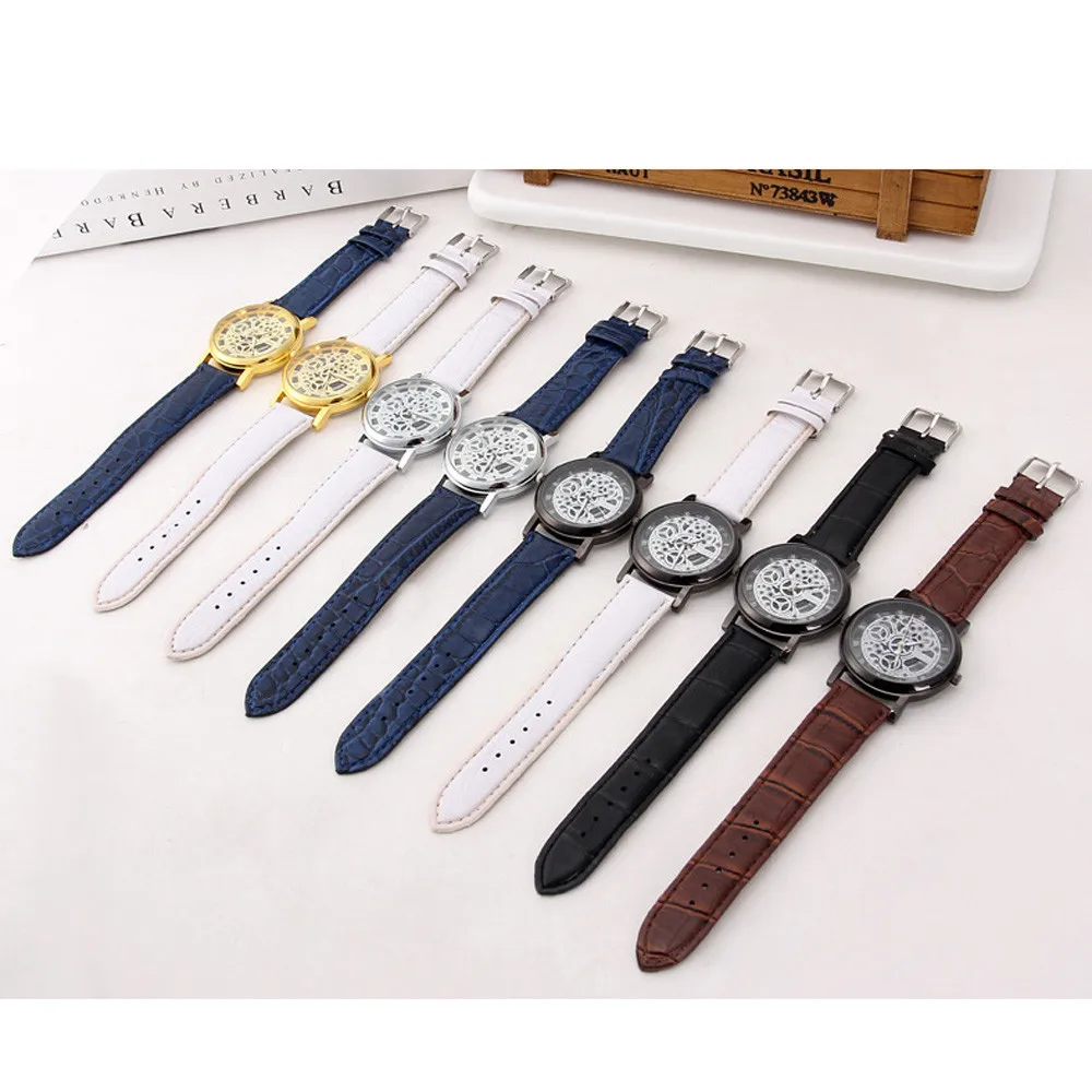 Vintage Men\'s Watch Luxury Leather Strap Quartz Watch For Men Women Free Shiping Hollow Out Designer Watches Reloj Hombre