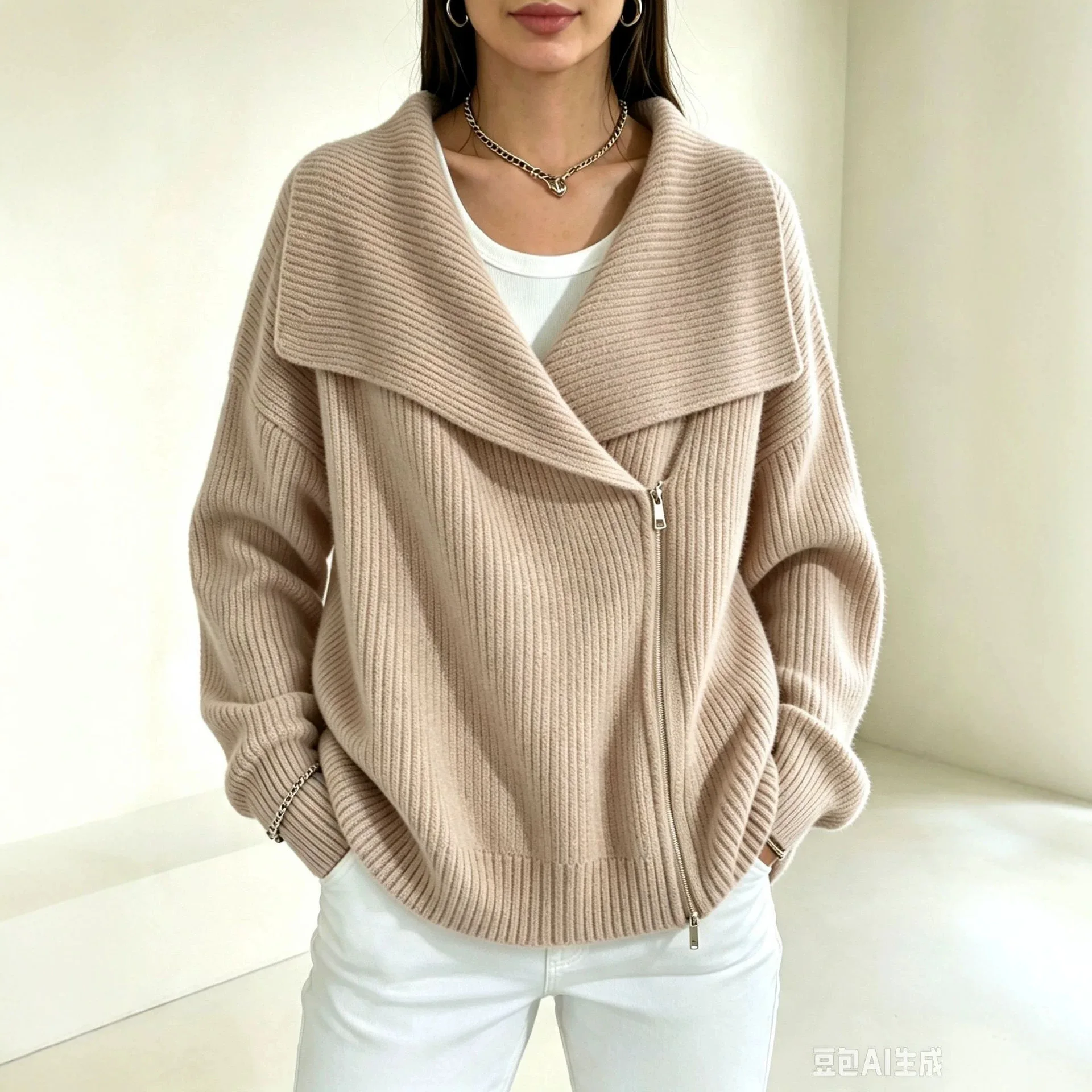 2026 Autumn and Winter New Loose Zipper Knitted Cardigan Women's Solid Color Casual Sweater Jacket Fashion Women's Clothing
