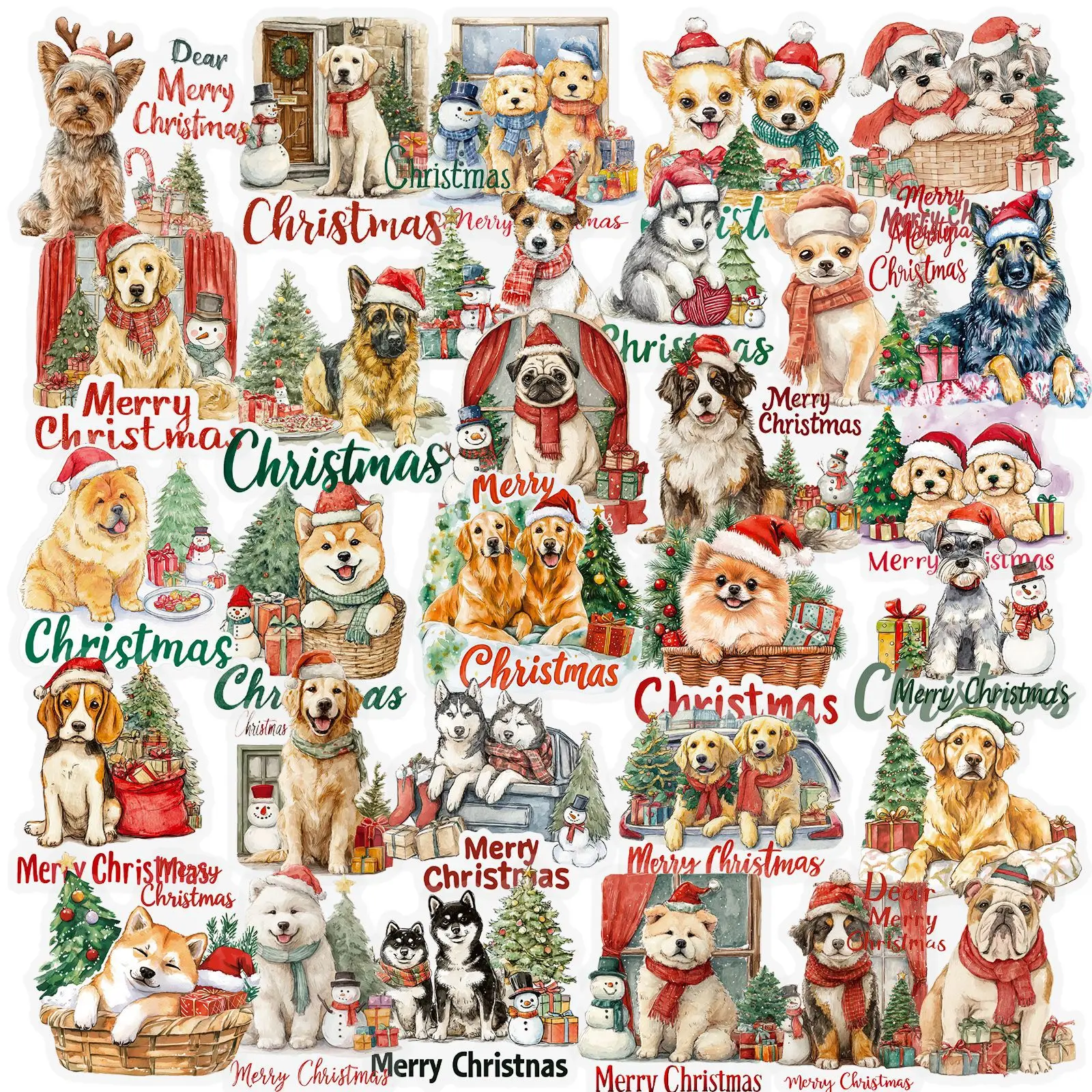 56 قطعة من ملصقات كلب عيد الميلاد الأليفة اللطيفة للحيوانات الأليفة شيبا كلب جرافيتي ملصقات زخرفية مقاومة للماء #1