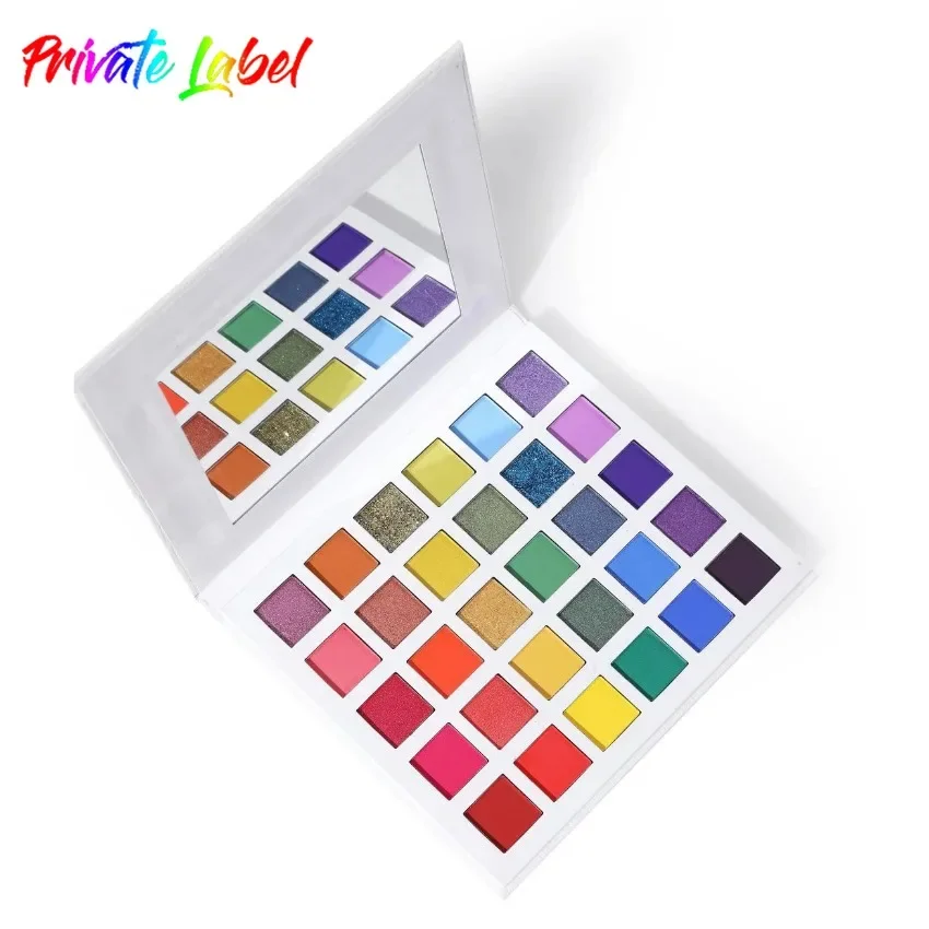 Paleta de sombra de ojos pigmentada personalizada, polvo de sombra de ojos mate brillante, resistente al agua, maquillaje de ojos de larga duración a granel, 30 colores