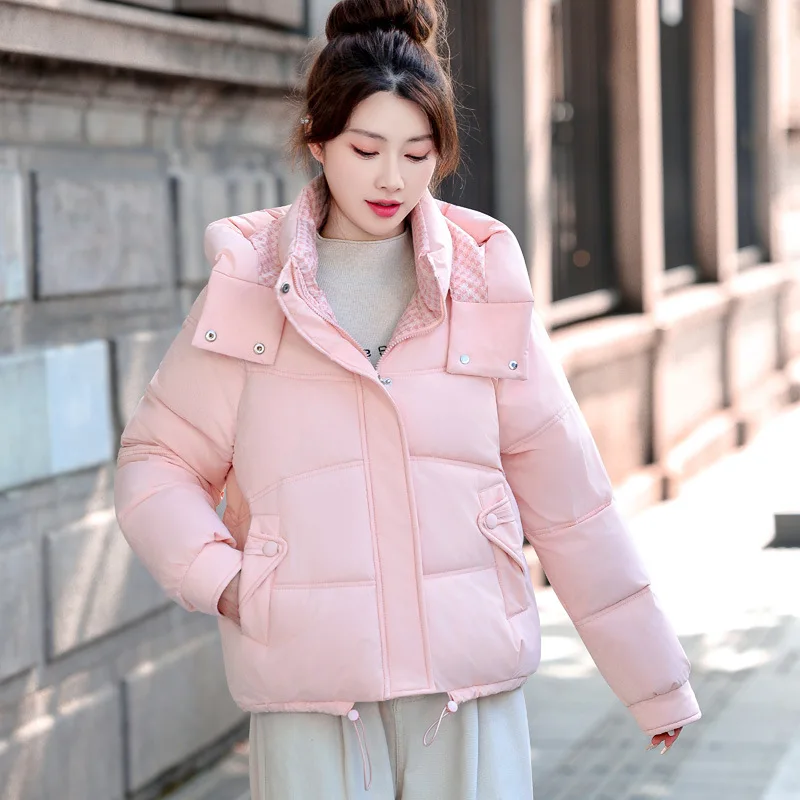 Women Short Hooded Parkas Coat Oversize Jacket Solid Drawstring Hem Zipper Detachable Loose Thick Casual Office Lady 2025 Winter