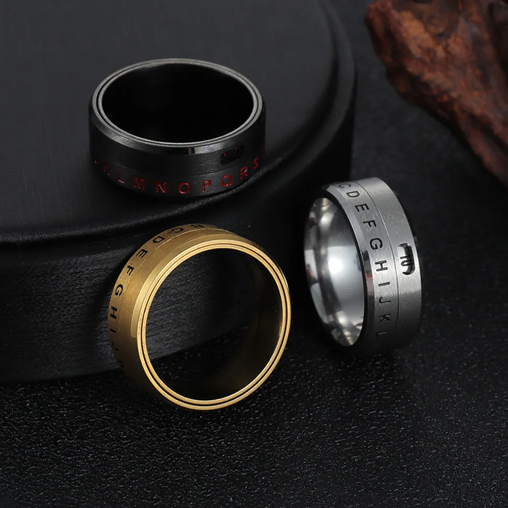 Titanium Steel Rotatable Number Ring New Letter Ring Jewelry