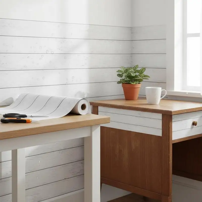 

White Wood Grain Contact Paper 17.7" x 472.4" For Bedroom Kitchen Office Desk, Self Adhesive Removable Vinyl Film Textured Wall Covering Decorative Roll