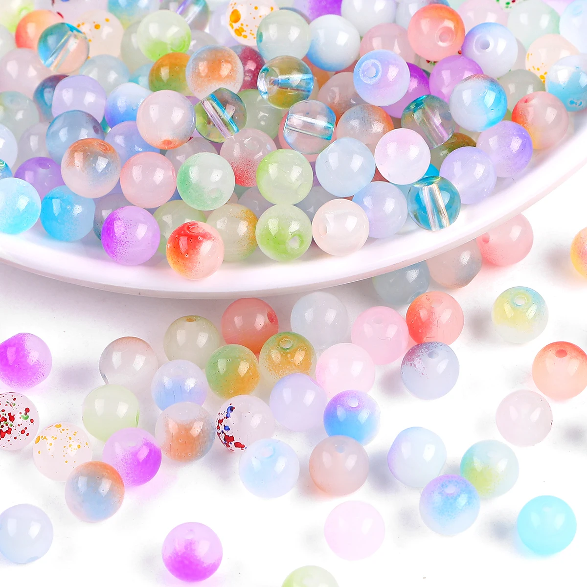 8mm Gradient Round Glass Beads Multicolor Loose Spacer Beads DIY Handmade Bracelet Necklace Earrings Jewelry Making Supplies