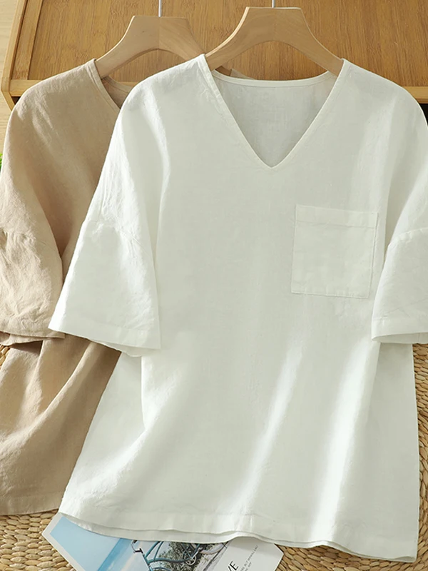 

Свободный крой, V-образный вырез, женская футболка с коротким рукавом, повседневный летний топ большого размера, удобный, дышащий