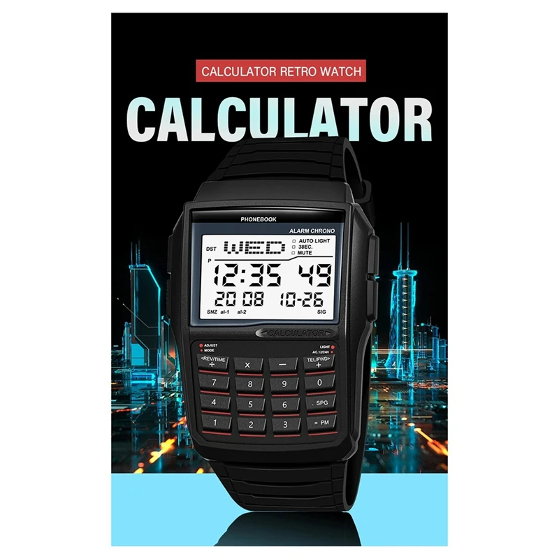 LED Digital Sports Watch Multifunction Electronic Calculator Waterproof Computer Style Watch