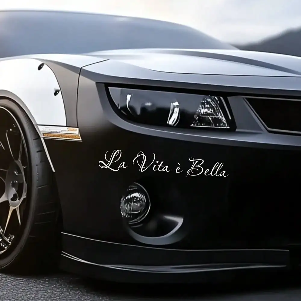 La Vita è Bella Vinyl Sticker, Stylish Cursive Text Car Accessory