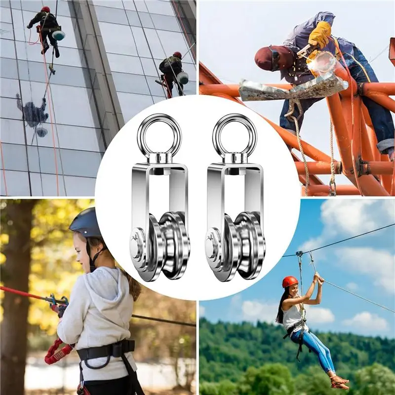 AB47-Cable Pulley Wheel Stainless Steel Swivel Pulley Block Silence Rotation Traction Wheel For System Lifting Gym 8Pcs