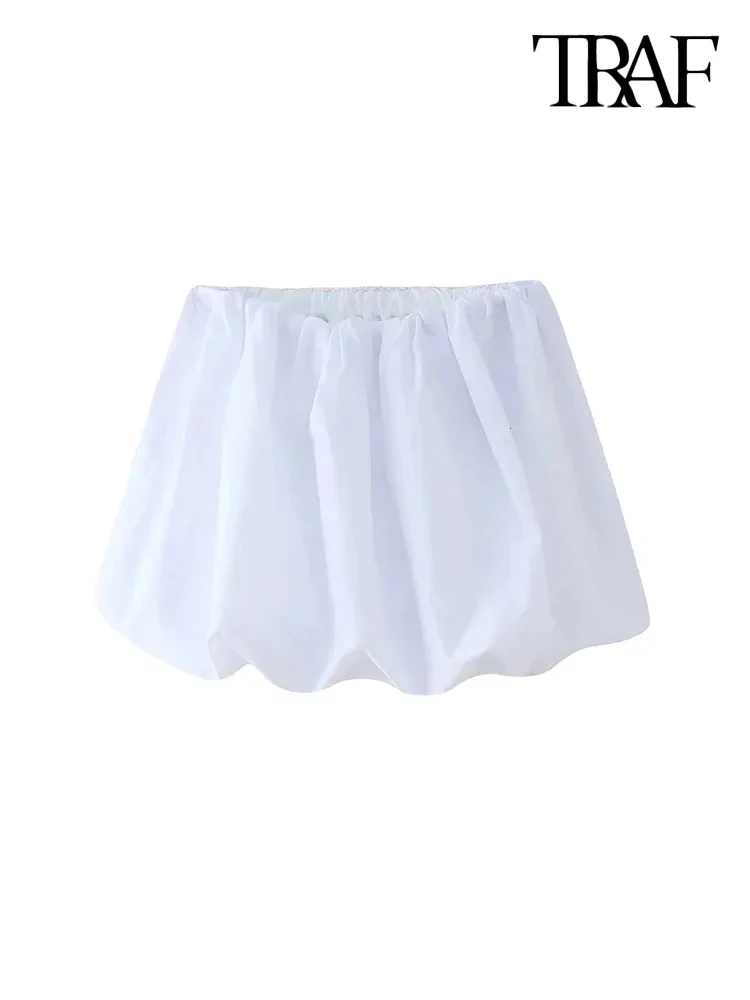 TRAF-Women's Balloon Mini Skirt, Mid Elastic Waist, Voluminous Hem, Female Skirts, Fashion