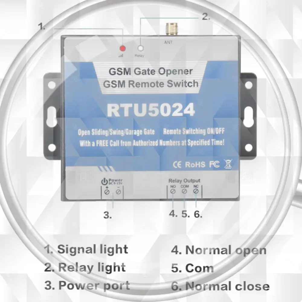 

Quad-Band RTU5024 GSM Gate Relay Switch Remote Control Door Opener with Antenna