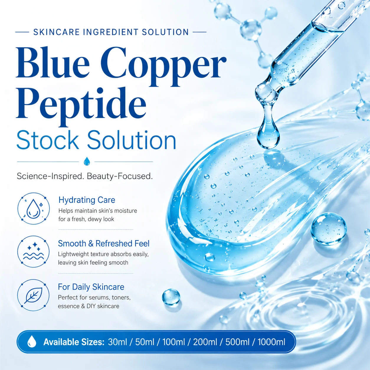 Blue Copper Peptide Essence with Centella Asiatica Triple Peptide Hydrating Serum for Smooth Firm-Looking Skin