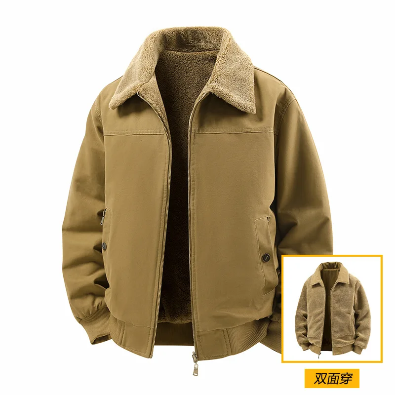 Men Turn-down Collar Zipper Solid Color Thicken Wash Parkas American Stye Vintage New Fashion Male Casual Simple Daily Jackets