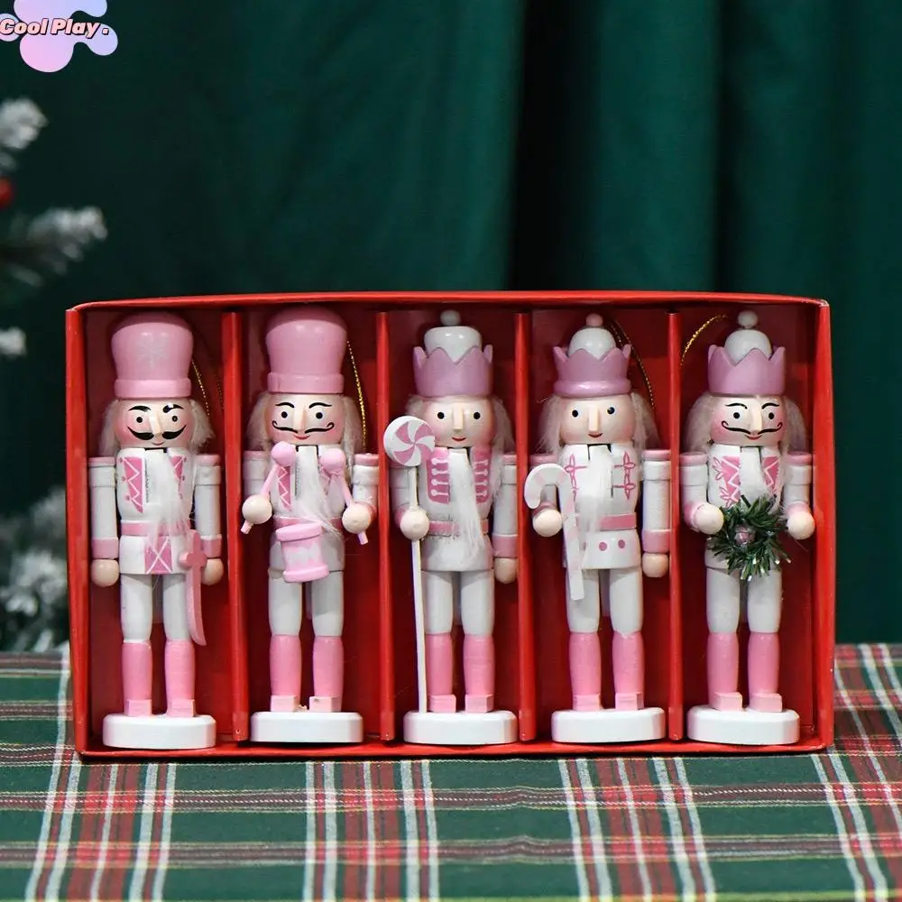 

5PCS Puppet Macarone Powder Christmas Nutcracker Vintage Handicraft Soldier Doll Winter Painted Handcraft Figurine New Year