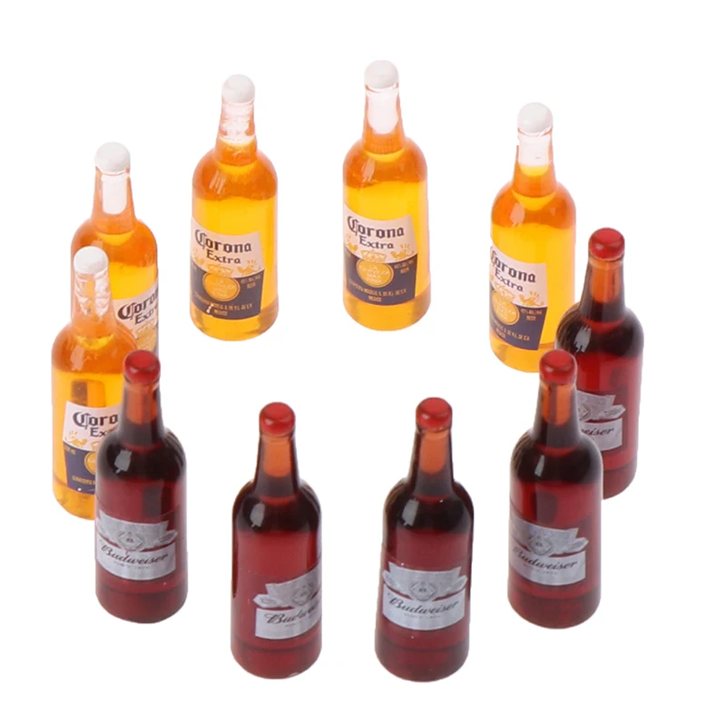 10Pc 1/12 Dollhouse Miniature Simulation Wine Bottle Beer Bottle Model Toys