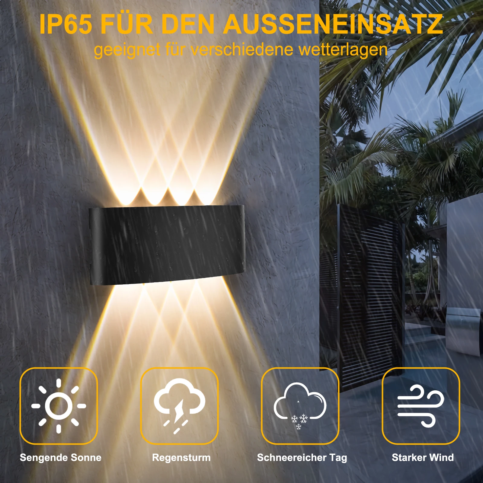 Lámpara LED de pared IP65 de 8W, 1 o 2 piezas, luz blanca cálida, aplique de pared de aluminio para interior/exterior, para sala de estar, dormitorio, pasillo, balcón, escalera