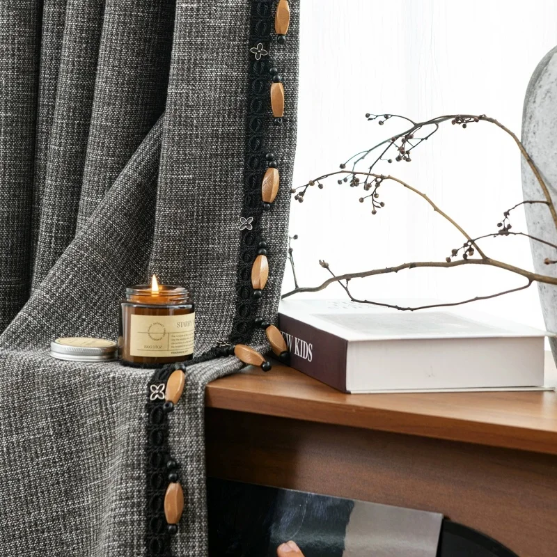 QGVLish 6M/Lot Wood Balls Black Curtain Tassel Fringe Lace Trim DIY For Sofa Stage Valance Edge Ribbon Belt for Home Decor